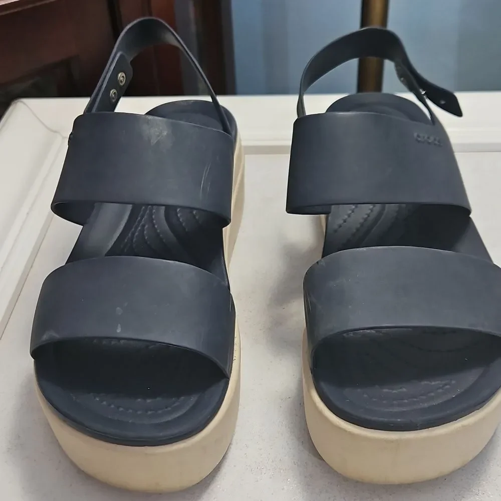 Crocs Navy Blue Brooklyn Low Wedge Women's Sandals Size 7